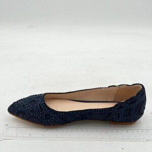 XYD Navy Pointed Toe Rhinestone Flats Slip On Crystal Embellished Wedding Shoes